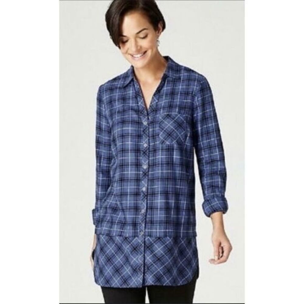 J. Jill Mixed‎ Tartan Plaid Long Sleeve Tunic Top Casual Shirt Blouse